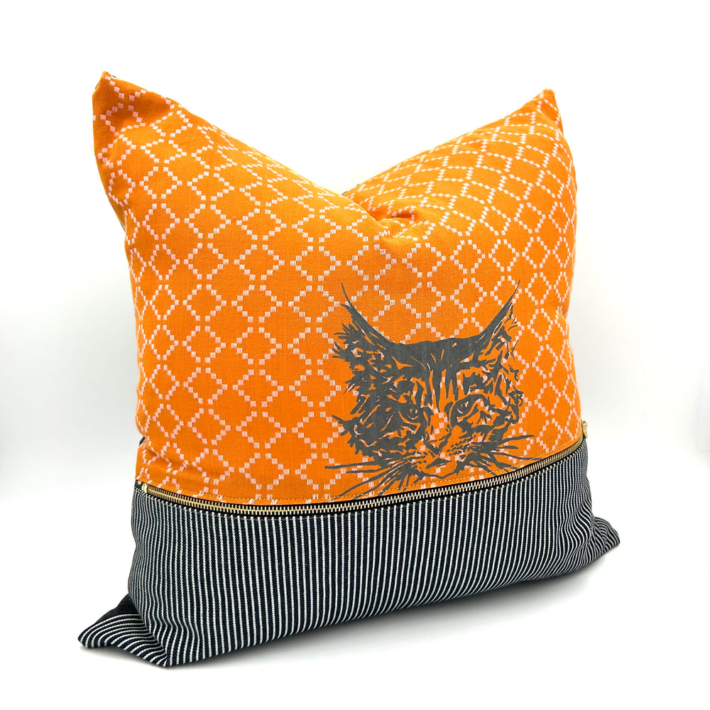 Swale Pillow :: Bad Kitty on Orange Geo Woven