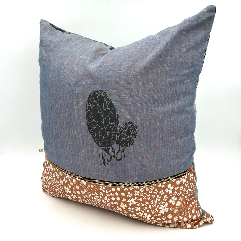 Swale Pillow :: Morels on Denim Blue Weave