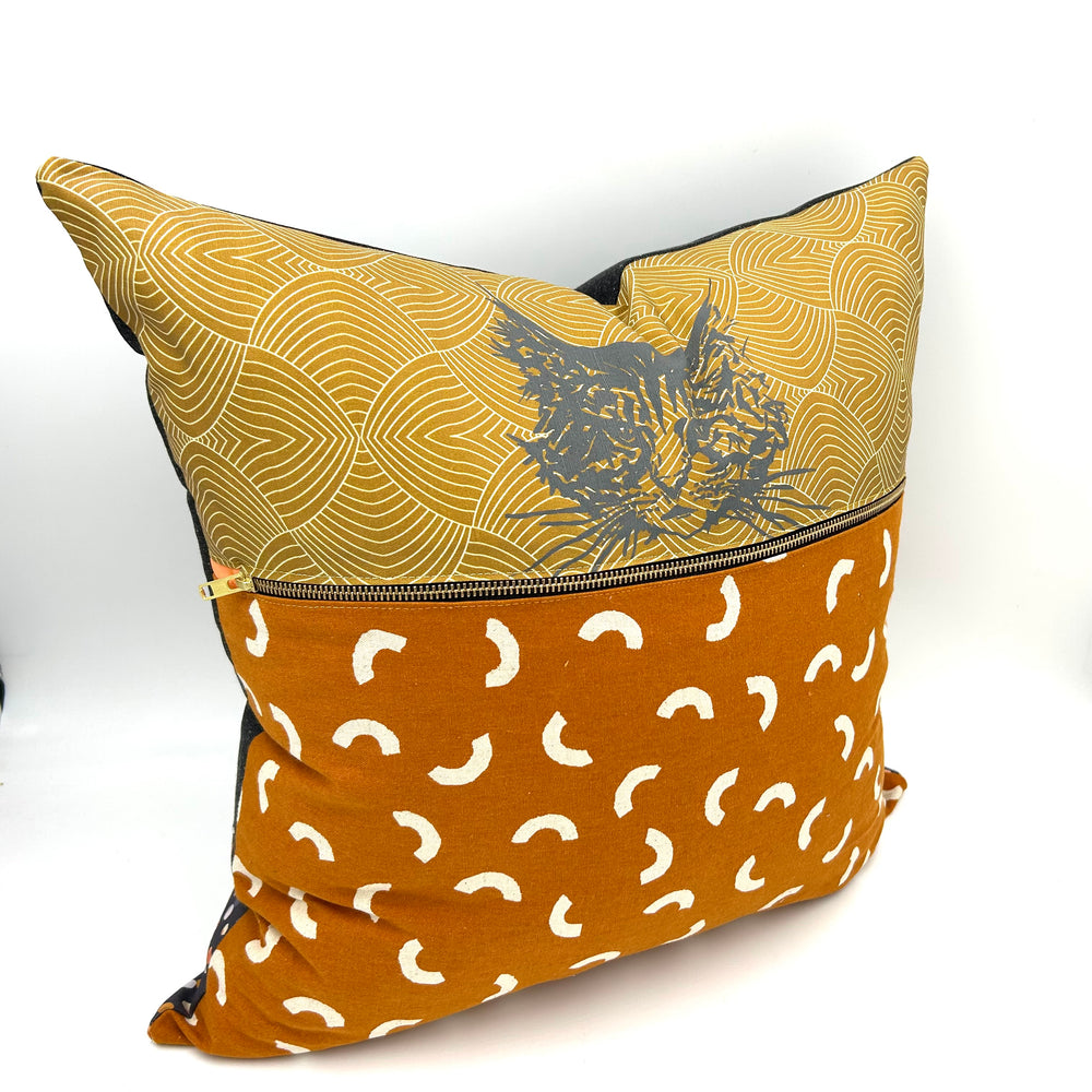 Swale Pillow :: Bad Kitty on Geo Gold Canvas