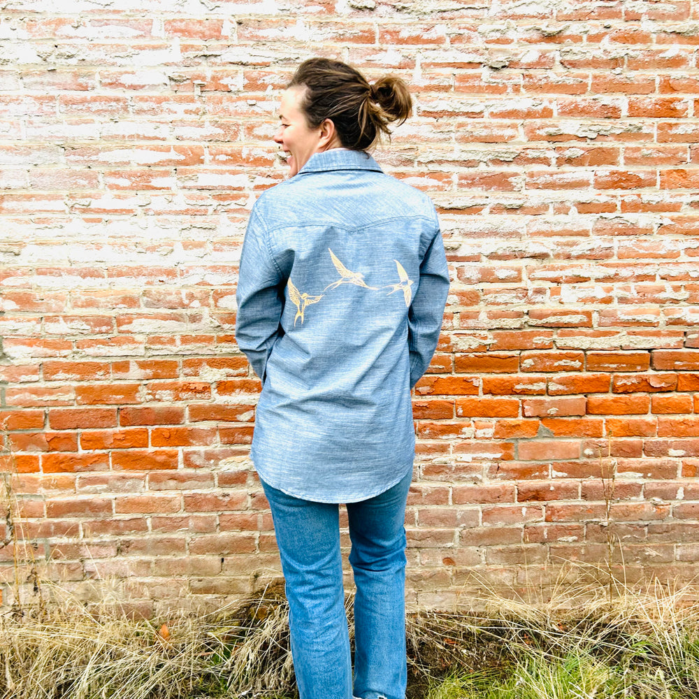 
                  
                    Swallows In Flight Chambray Shirt
                  
                