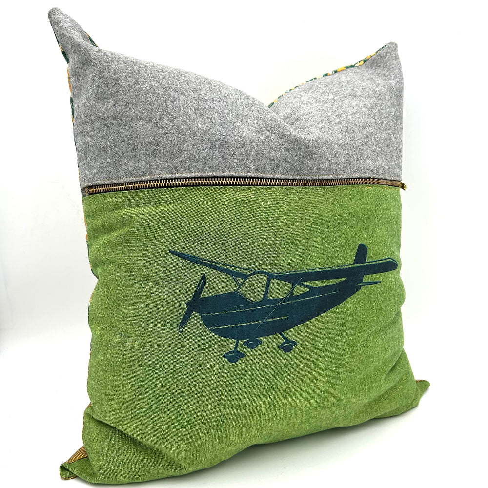 Swale Pillow :: Cessna on Spring Green Weave