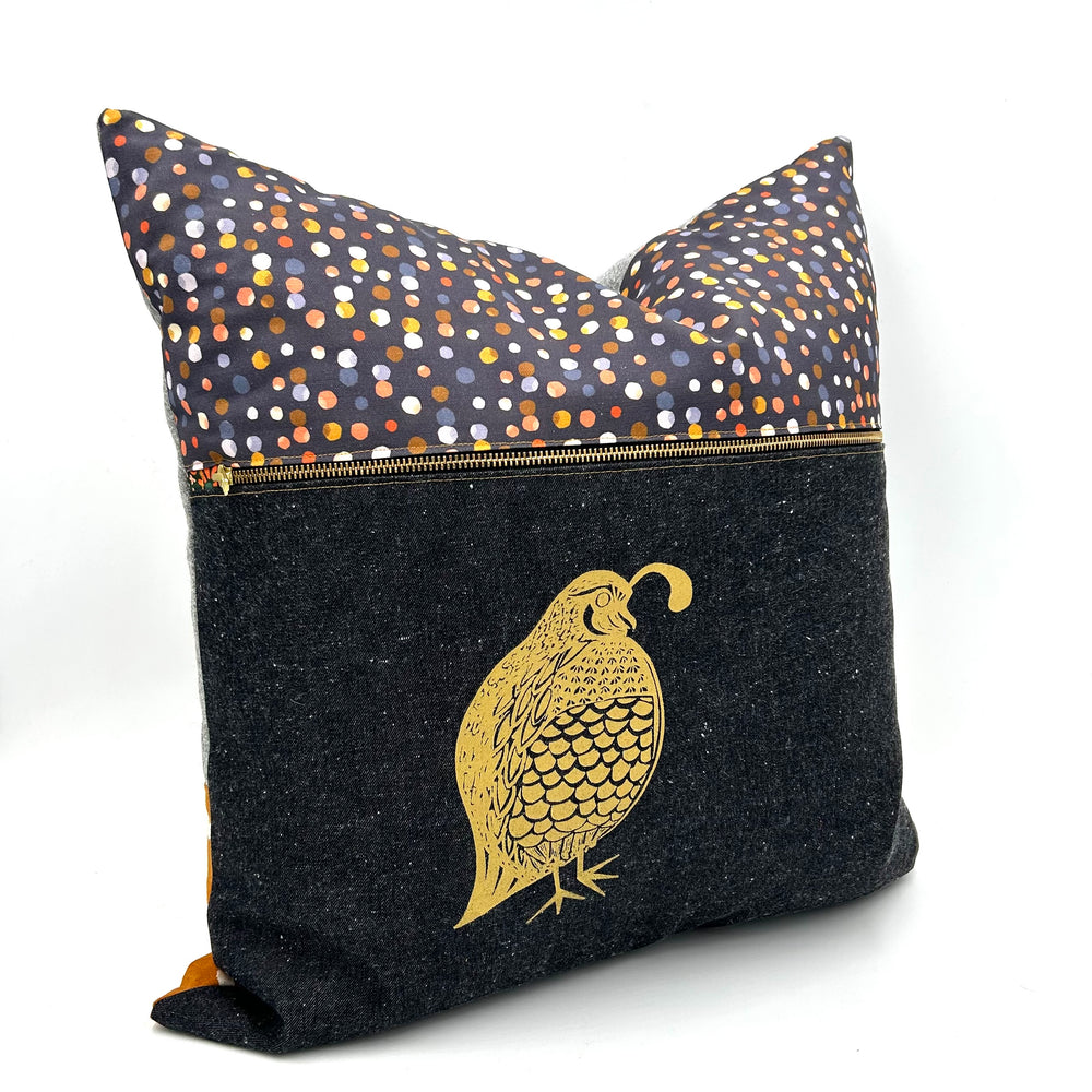 Swale Pillow :: Cali Quail on Black Denim