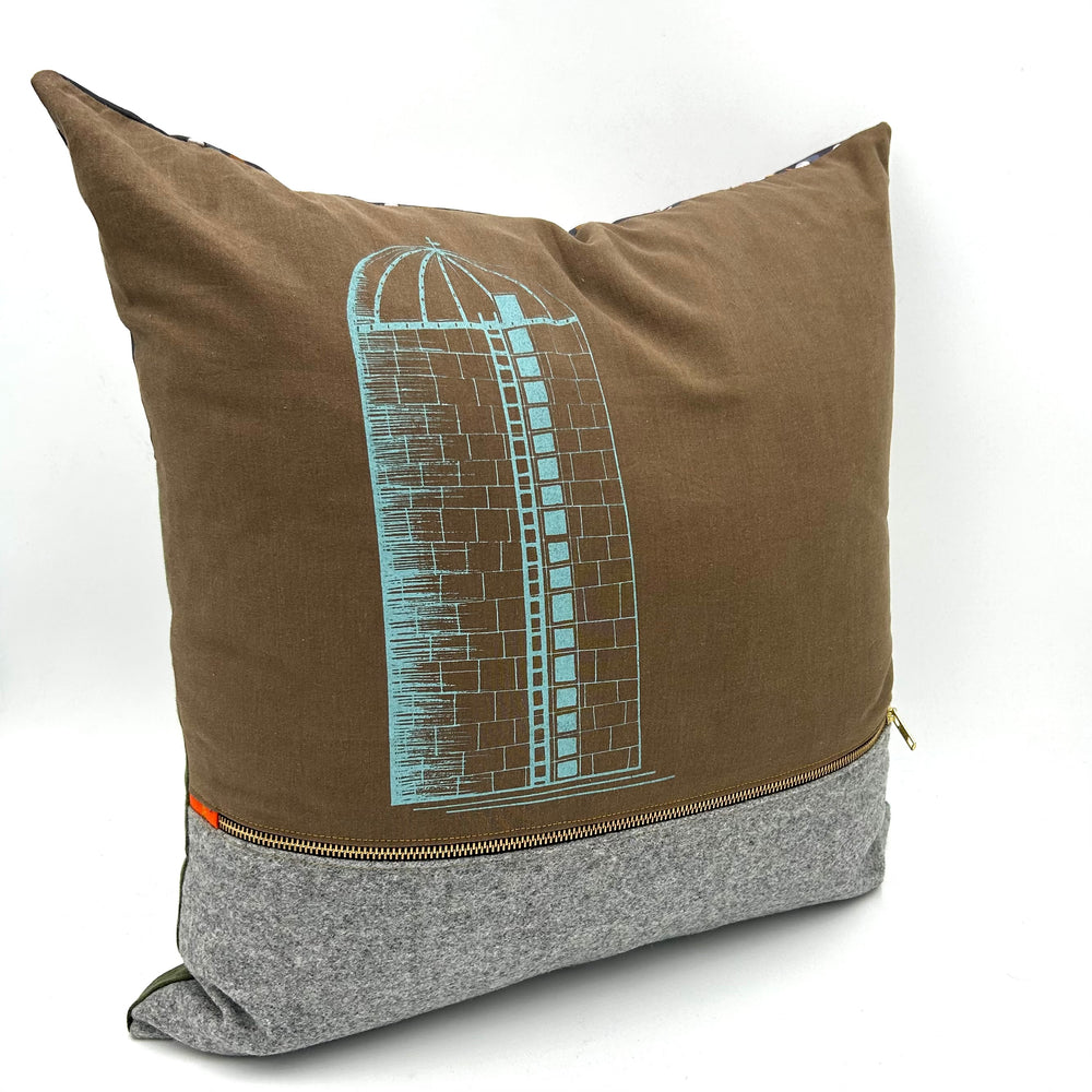 Swale Pillow :: Grain Silo on Chocolate Cotton