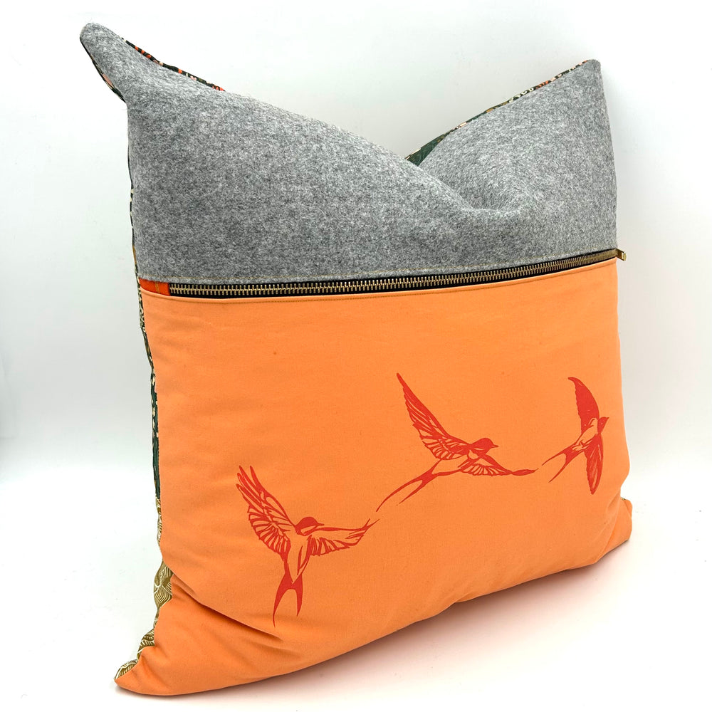 Swale Pillow :: Swallows on Salmon Duck Cloth