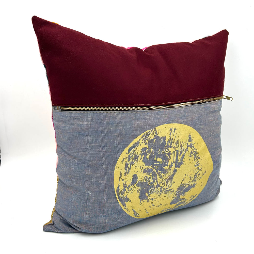 Swale Pillow :: Gold Orb on Denim Blue Weave