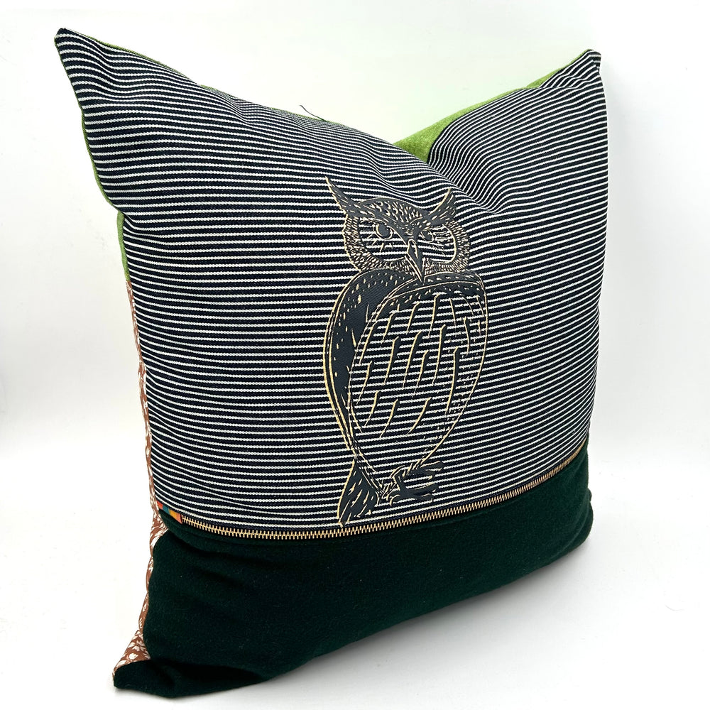 Swale Pillow :: Owl on Hickory Striped Denim