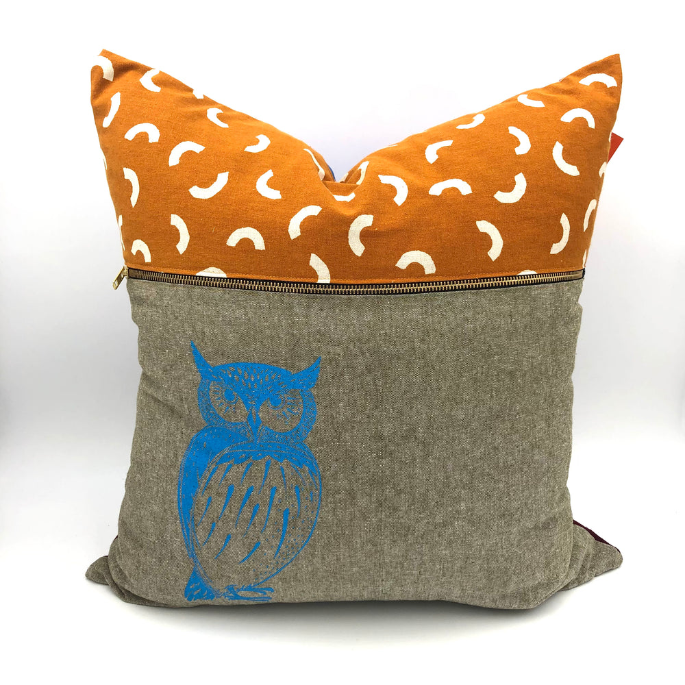 
                  
                    Swale Pillow :: Bright Blue Owl on Moss Woven
                  
                