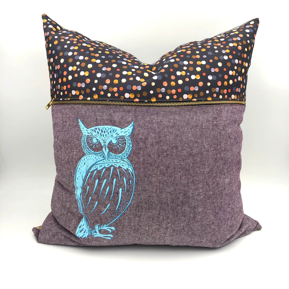 Swale Pillow :: Light Bright Blue Owl on Lavender Woven