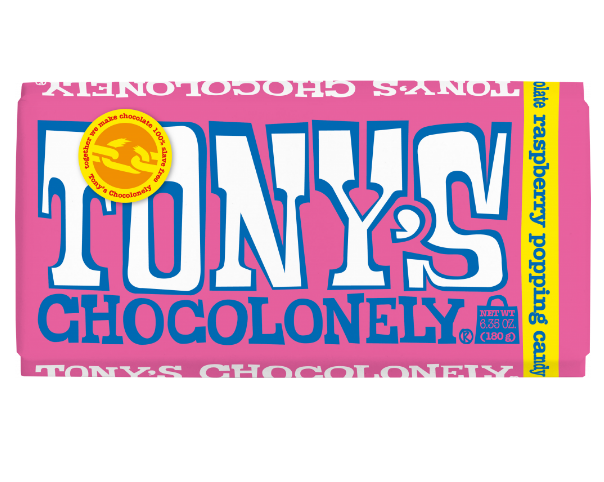 Tony's White Raspberry Popping Candy Chocolate Bar