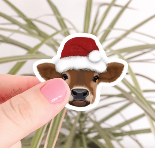 Brown Cow Santa Sticker