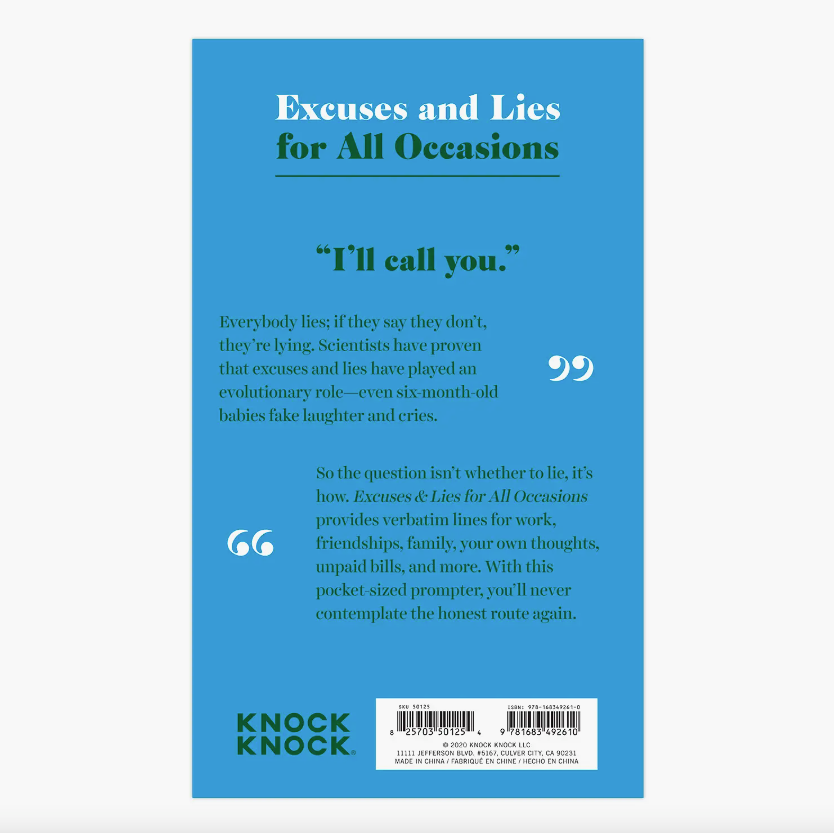 
                  
                    Excuses and Lies Book
                  
                